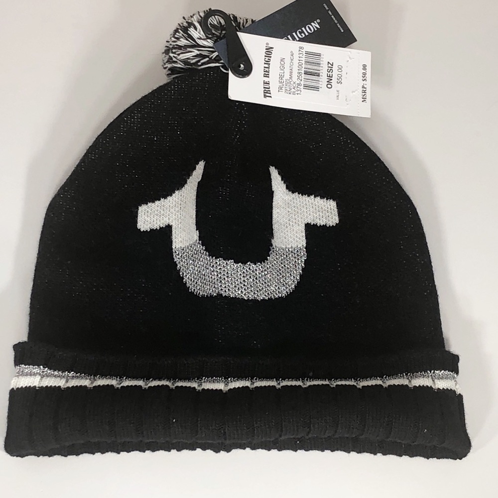 NWT True Religion Black & Silver Watch Cap